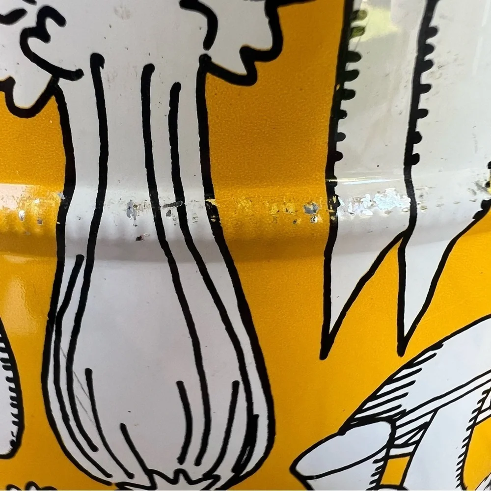 Vintage Vegetable Yellow Tin Canister OMC Japan Mushrooms Asparagus Carrots